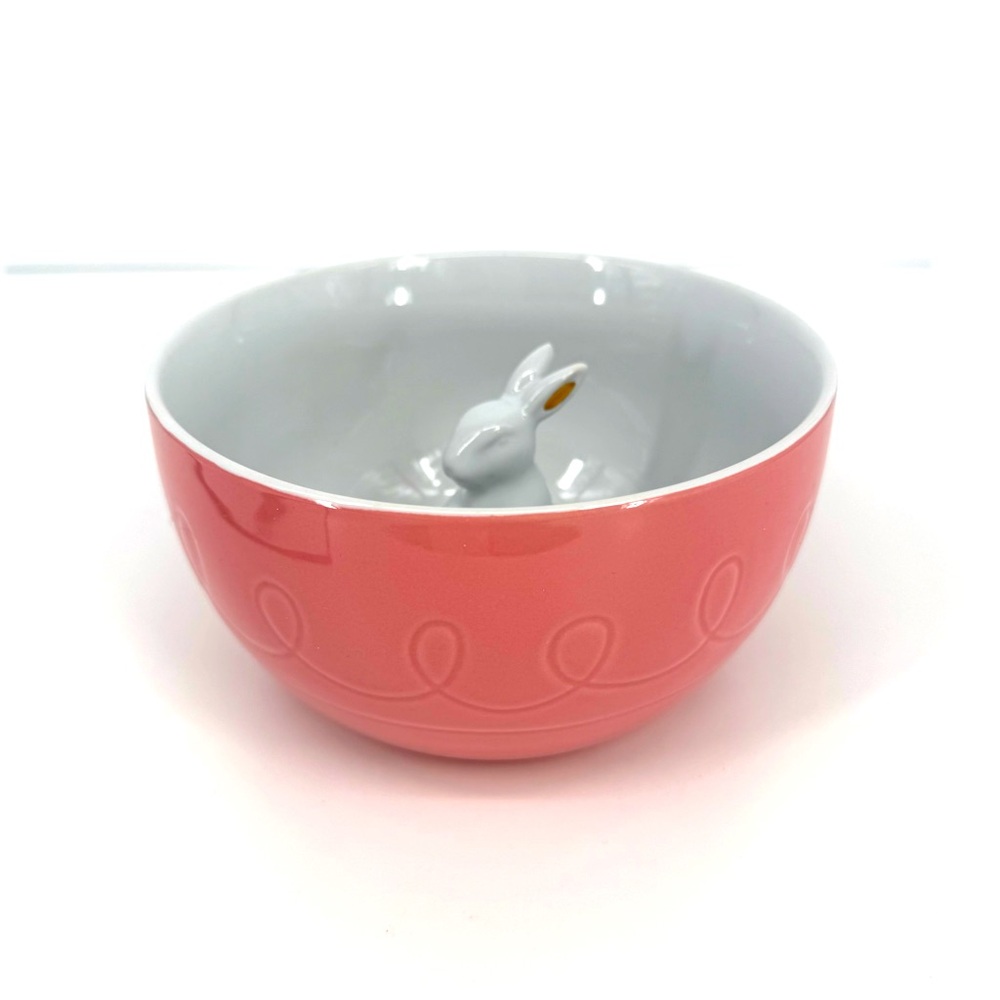 Threshold Pink White Bunny Rabbit Stoneware Bowl NWT
